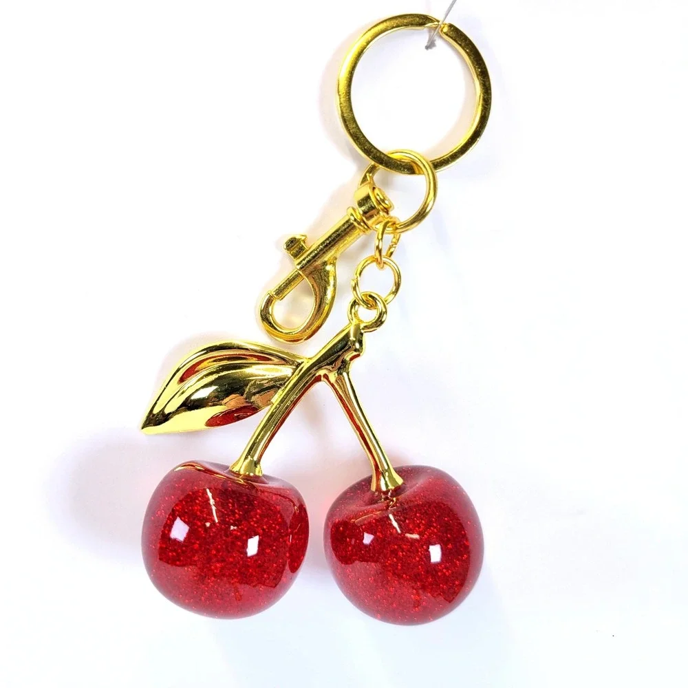 Cherry Keychain Resin Bag Charm Red Gold Retro Coquette, Cherrycore, Retro NEW